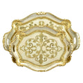 Florentine Carved Oval Scalloped Wood Tray with Handles: Cappuccino / Medium