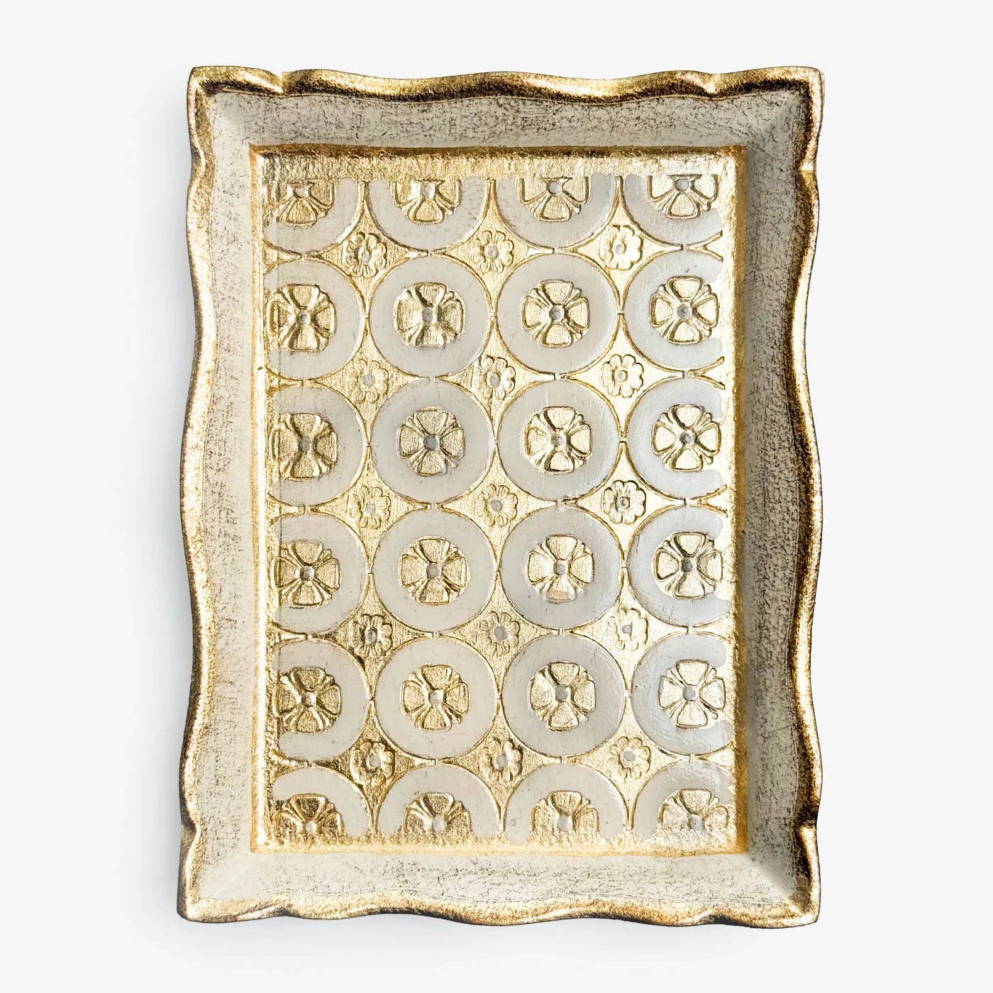 Florentine Carved Wood Rectangle Tessellated Mini Tray: Evergreen Fog