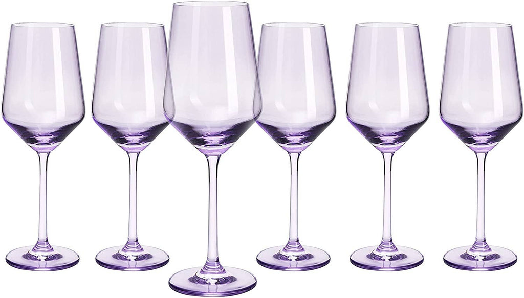 Set of 6 Lavender Purple Colored Wine Glasses - 12oz Glass