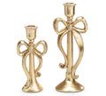 11.75 & 8.5 GOLD BOW CANDLEHOLDERS - SET of 2