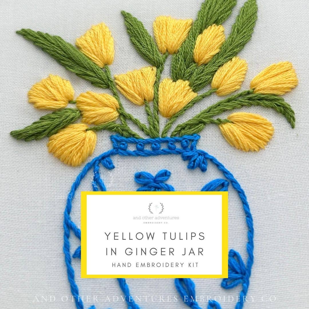 Hand Embroidery Kit - Yellow Tulips in Ginger Jar