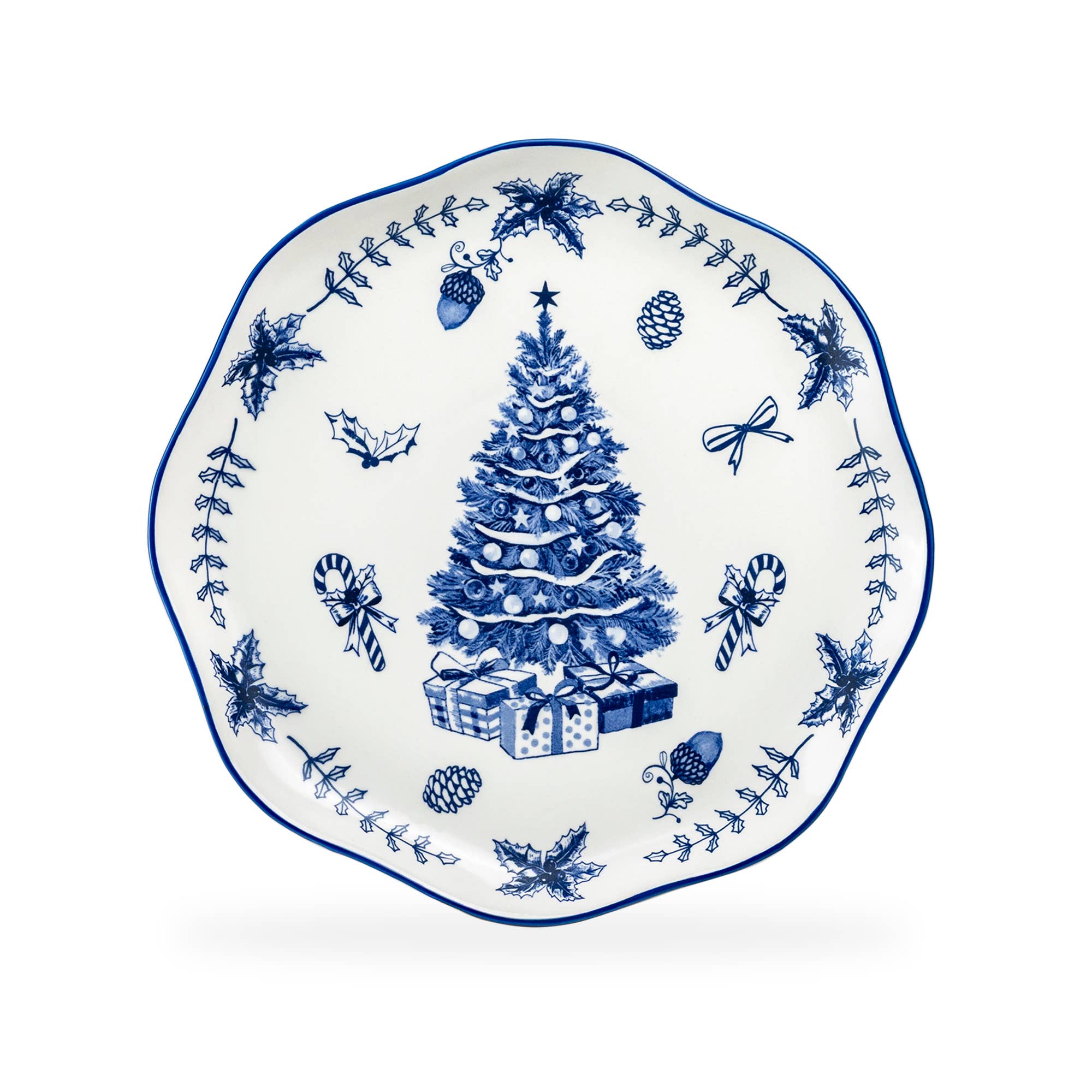 Blue Holly Christmas Tree 10.5" Dinner Plate