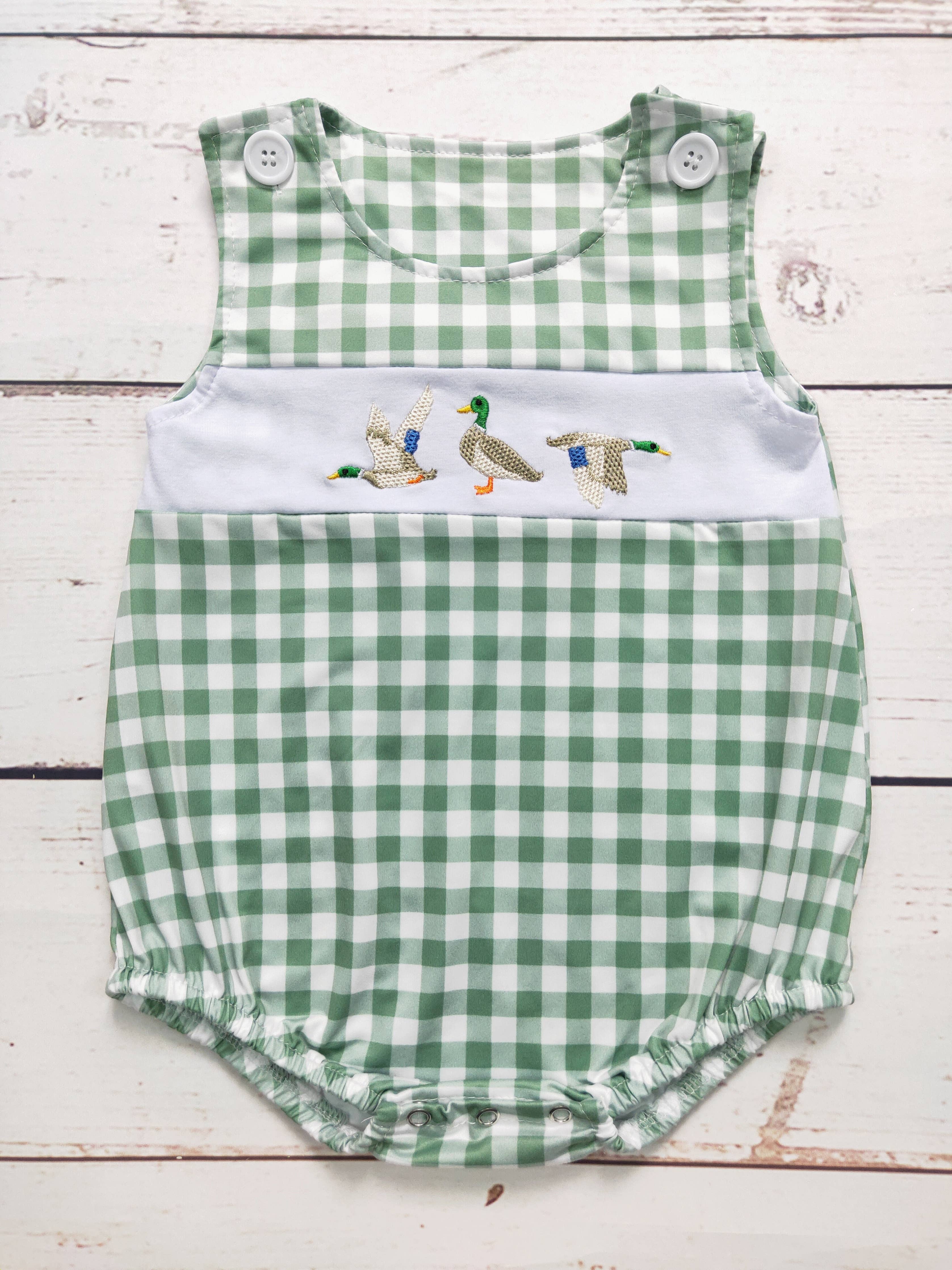 Baby Boys Checkered Duck Appliqué Romper: 12-18M