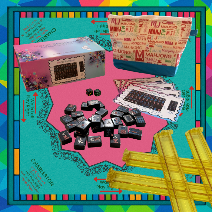 Neon Shadow American Mahjong Tile Set Bundle: Lunaflor / Clear Racks (4)