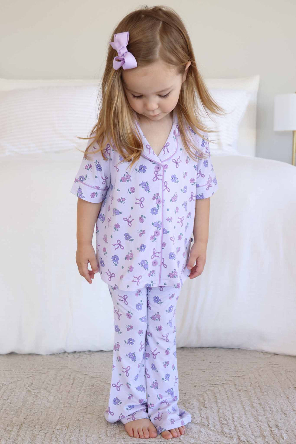 Girl's Two Piece Flare Lounge Set | Ribbon & Roses Purple: 3T