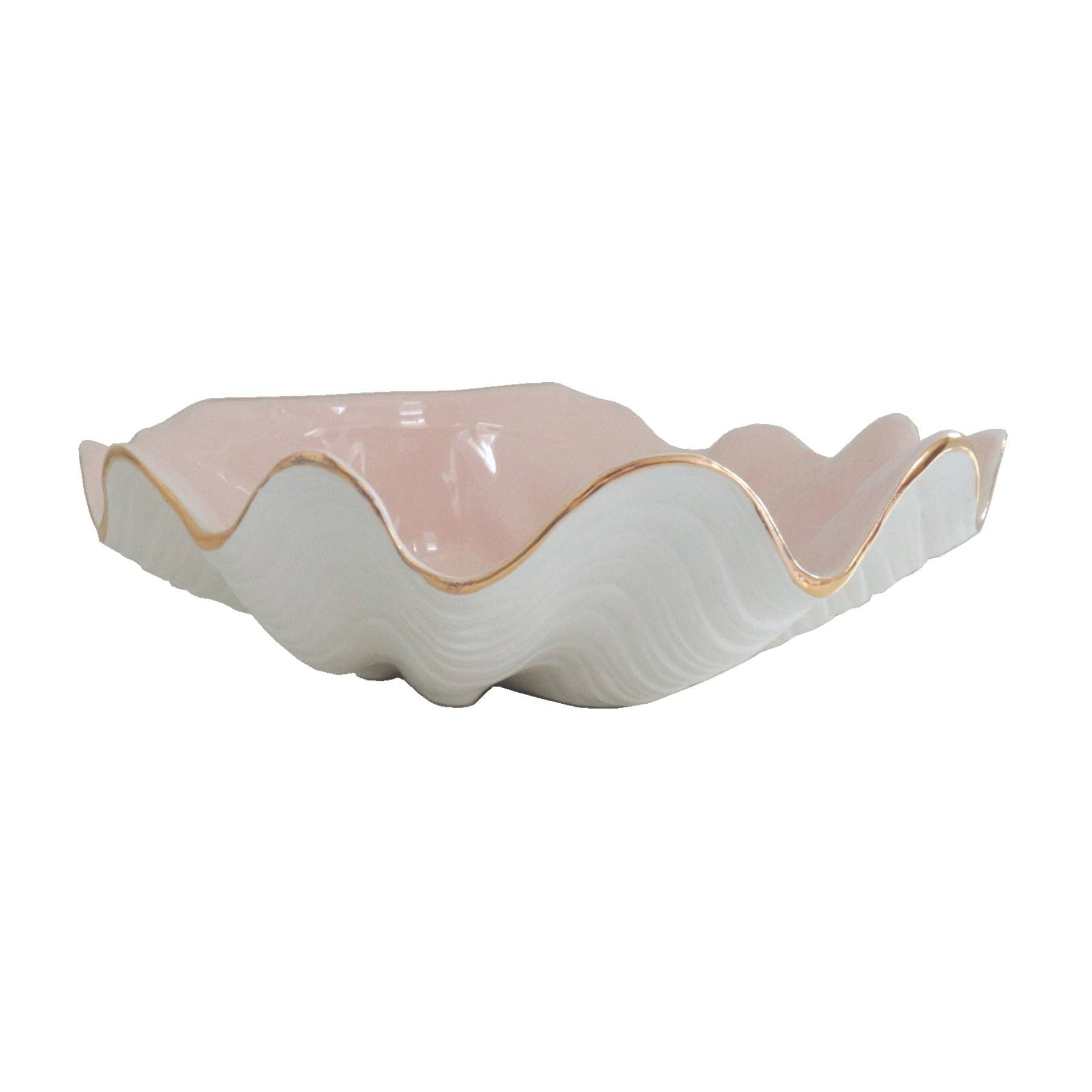 Clam Shell Bowl with 22K Gold Accent: Pink / Large