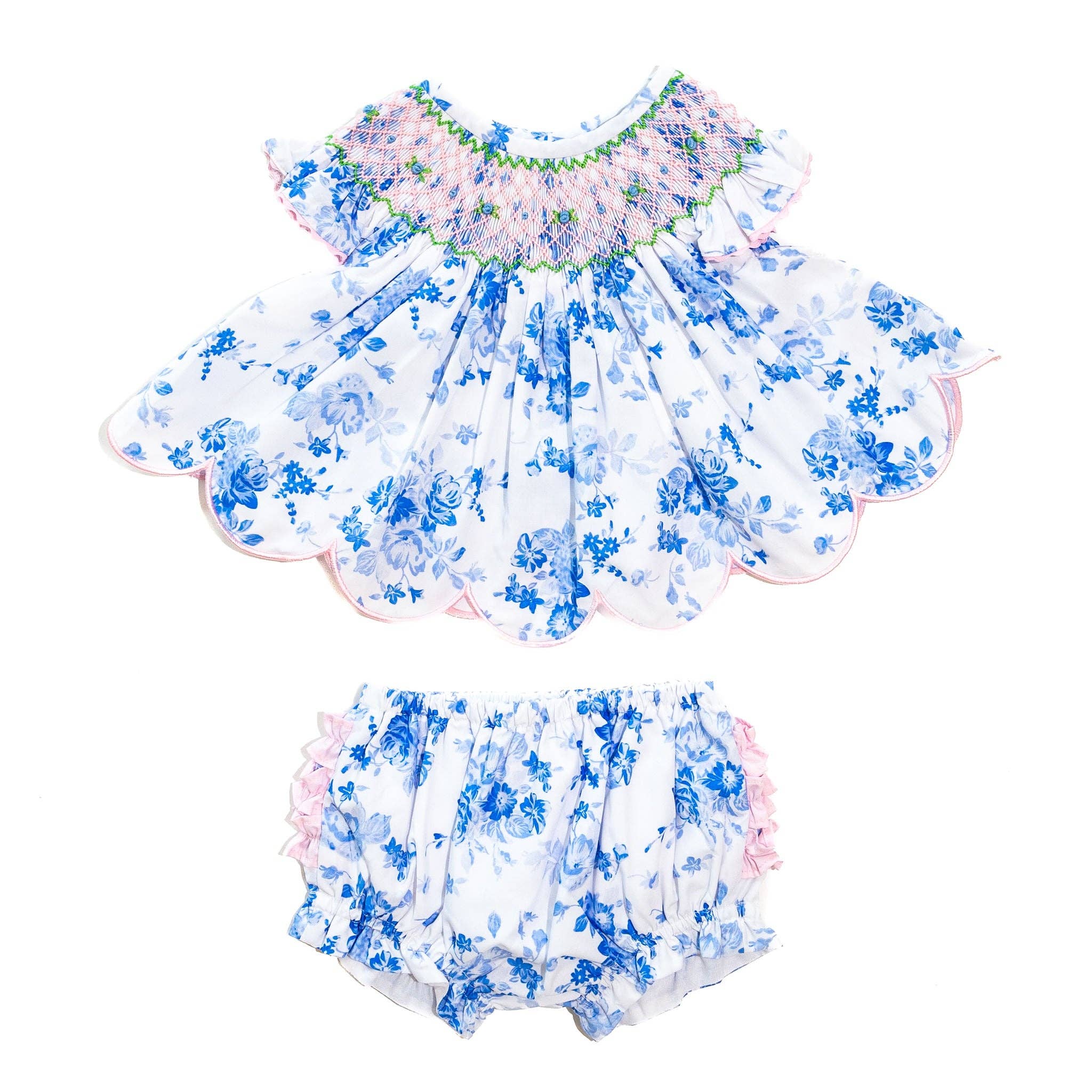Girls Blue & White Floral Diaper Set: 18M