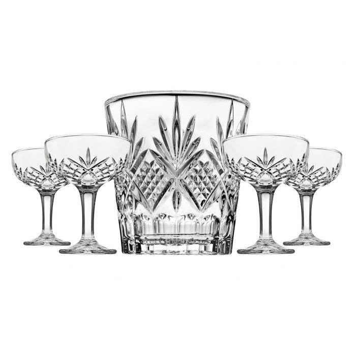 Dublin Crystal 5 Piece Ice Bucket and Champagne Coupe Set: Non Leaded Crystal