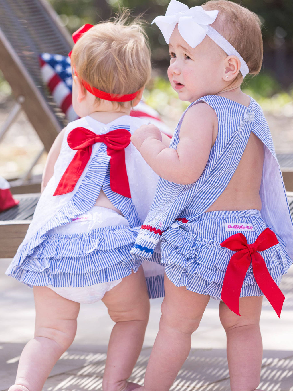 Baby Girls White & Classic Blue Seersucker Swiss Dot Swing Top & Bloomer Set: 12-18m