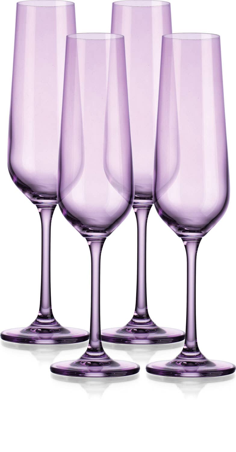 Set of Four Colored Champagne Flutes - multi colors avail: Cobalt