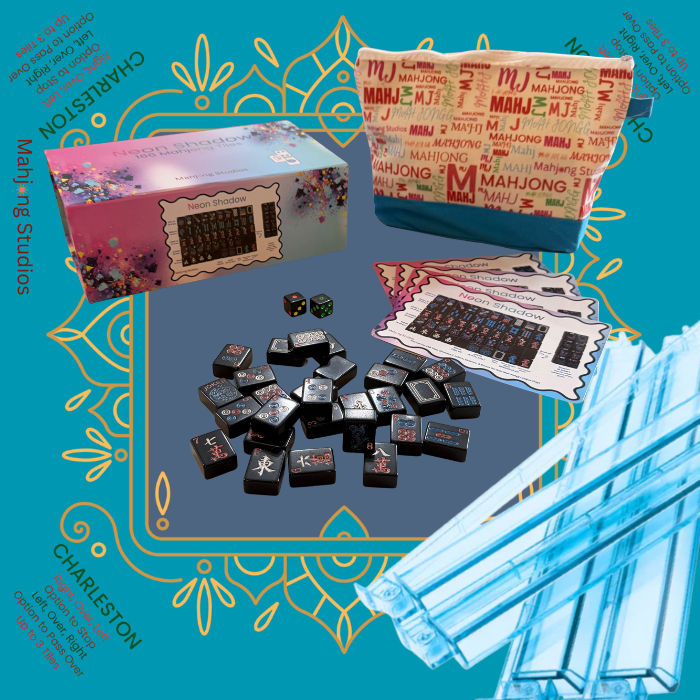 Neon Shadow American Mahjong Tile Set Bundle: Lunaflor / Clear Racks (4)