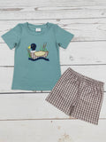 Boys Checkered Duck Appliqué Top Shorts Set: 4T