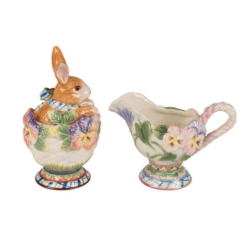 Fitz & Floyd Halcyon Rabbit Sugar/Creamer Set Brown Bx Pkg
