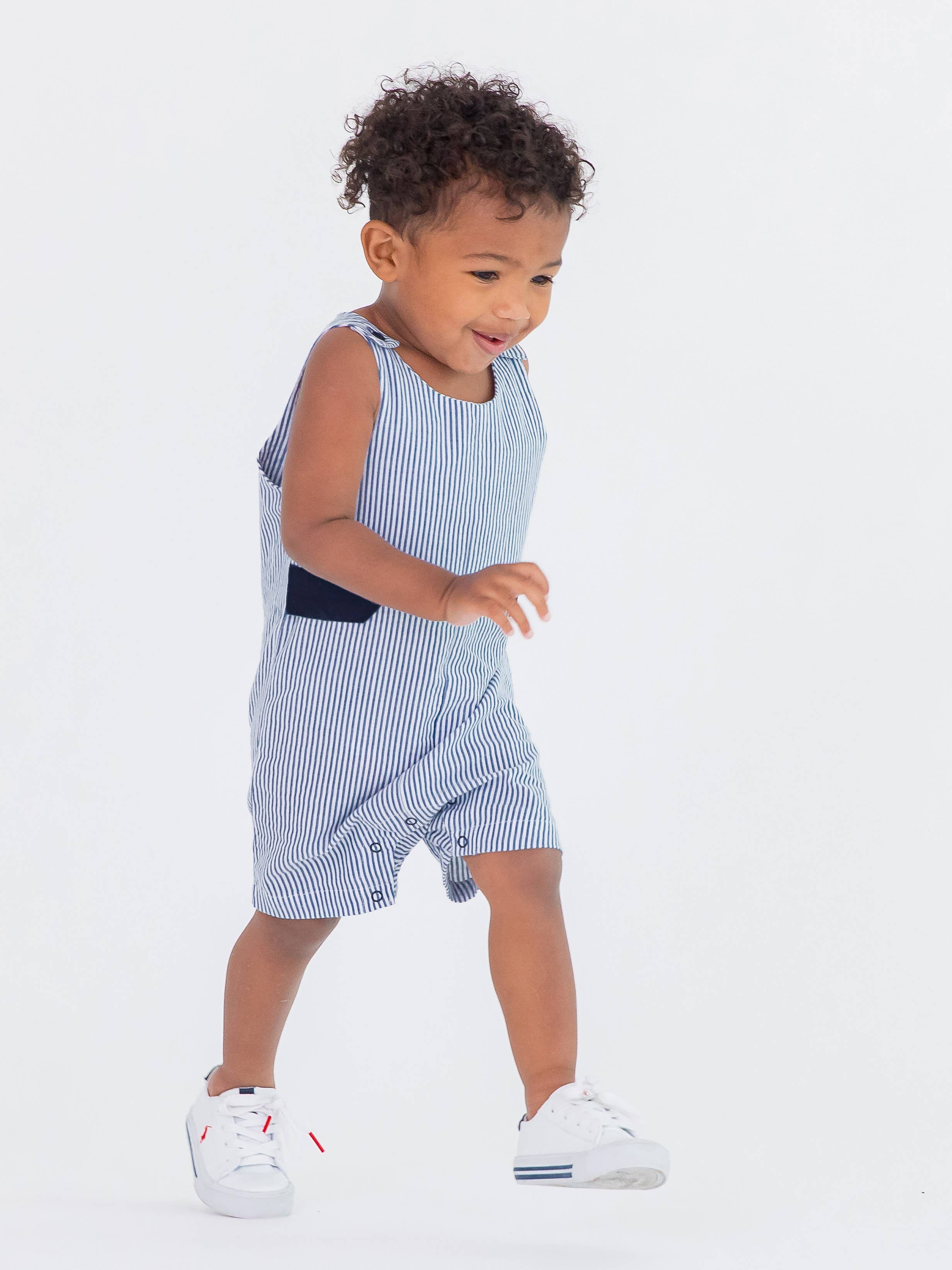 Baby Boys Blue Seersucker Classic Jon Jon: Blue / 3-6m