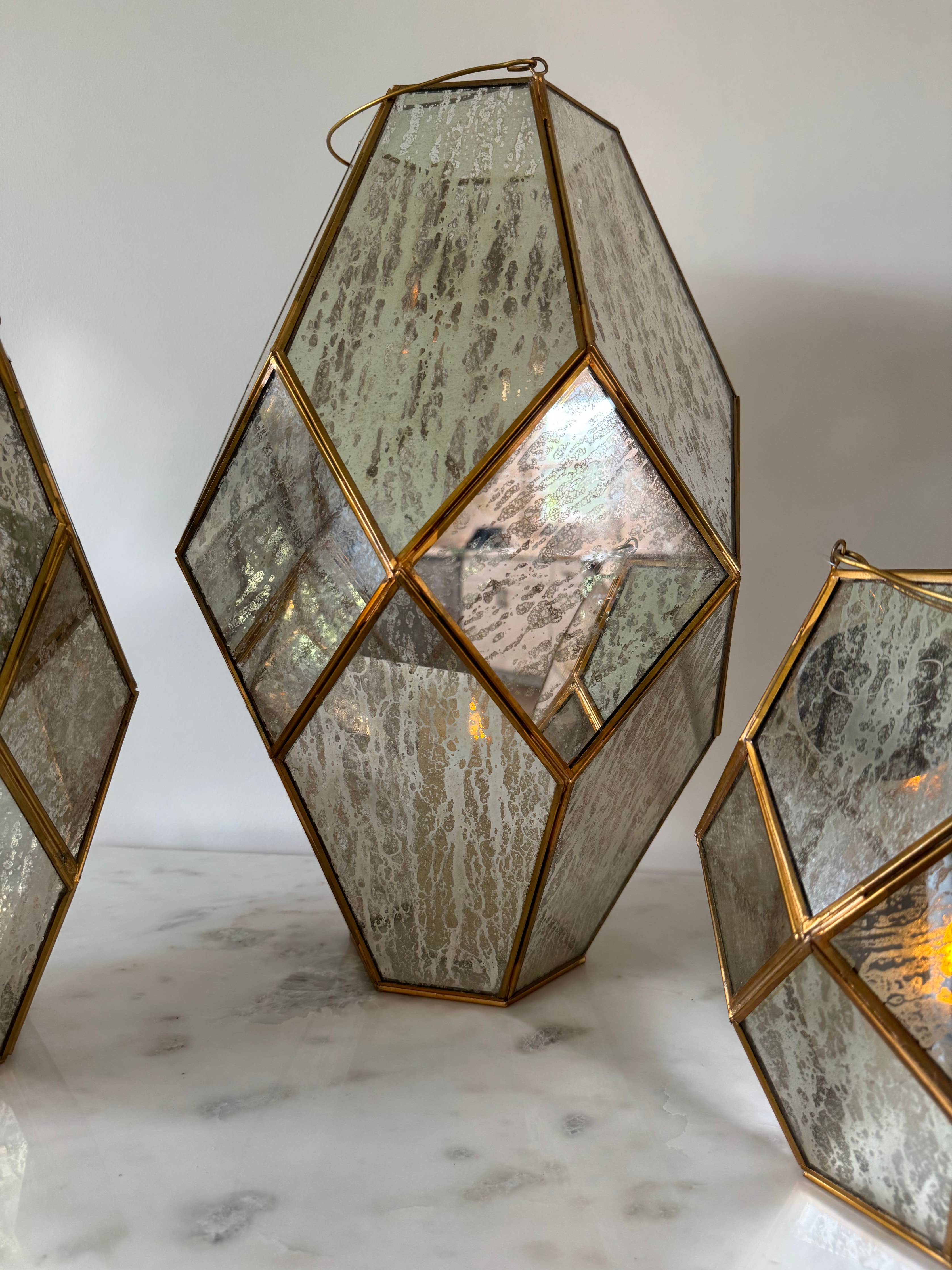 Large 18.5”Paragon Geometric Lantern with Antique Glass