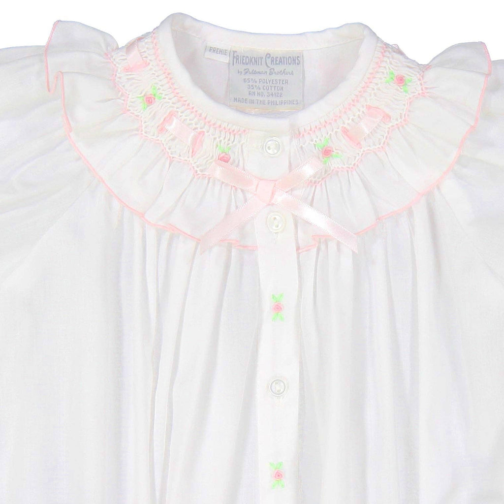 Preemie Ribbon Ruffle Smocked Take Me Home Gown with Hat: White / Preemie