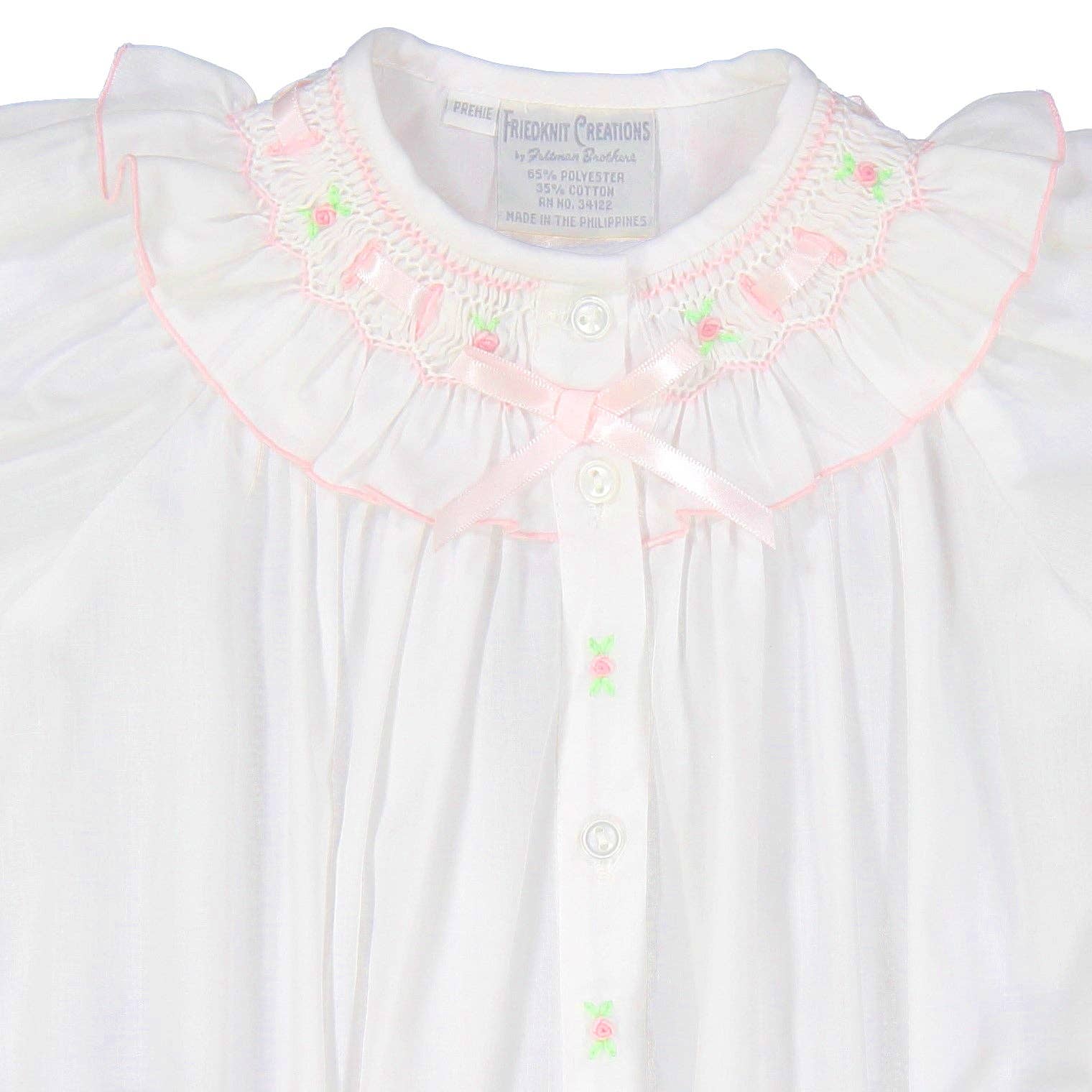 Preemie Ribbon Ruffle Smocked Take Me Home Gown with Hat: White / Preemie