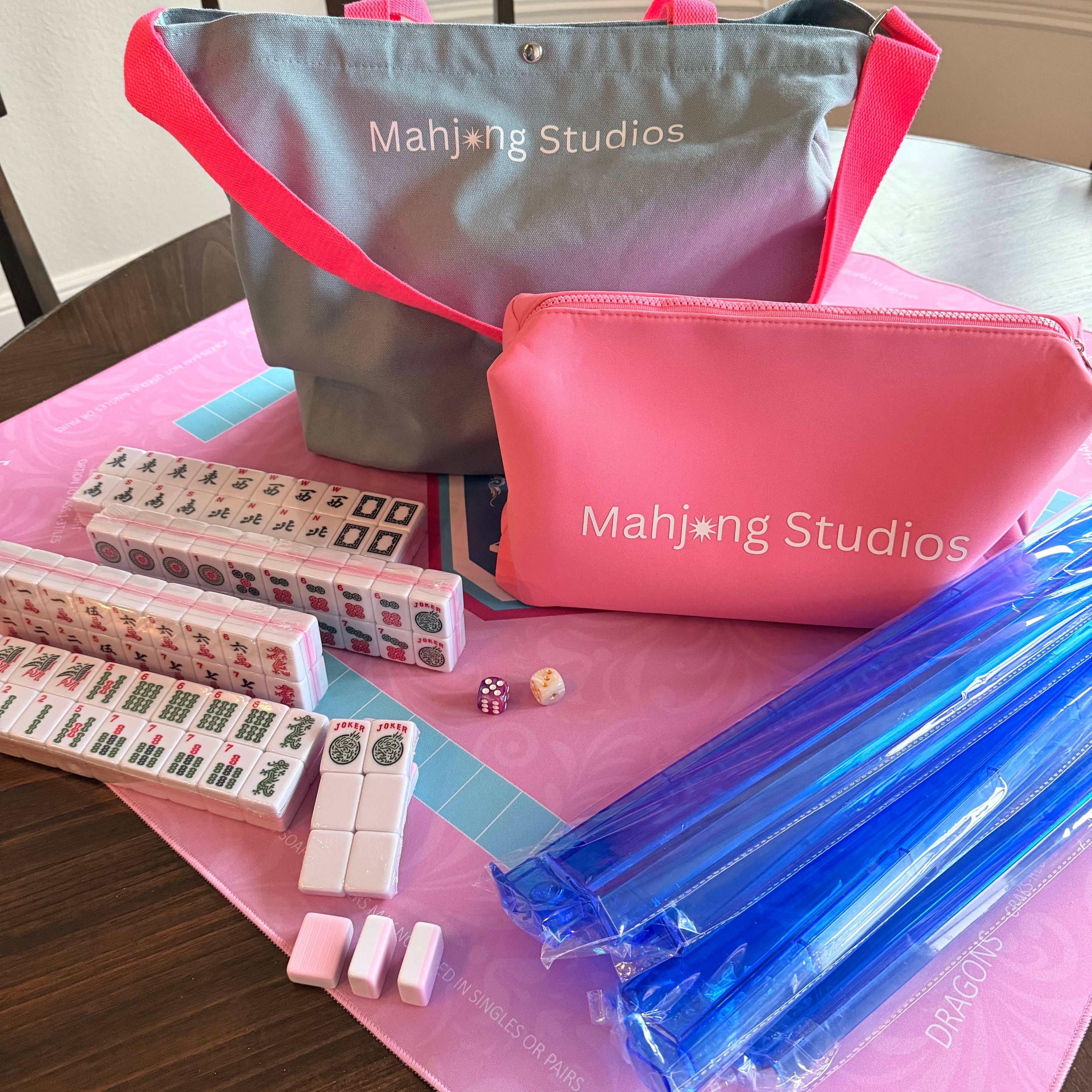 All In One - Mahjong Bundle - American Mahjong Set 166 2-Color Tiles - Pink Tiles and Mat: No Rack