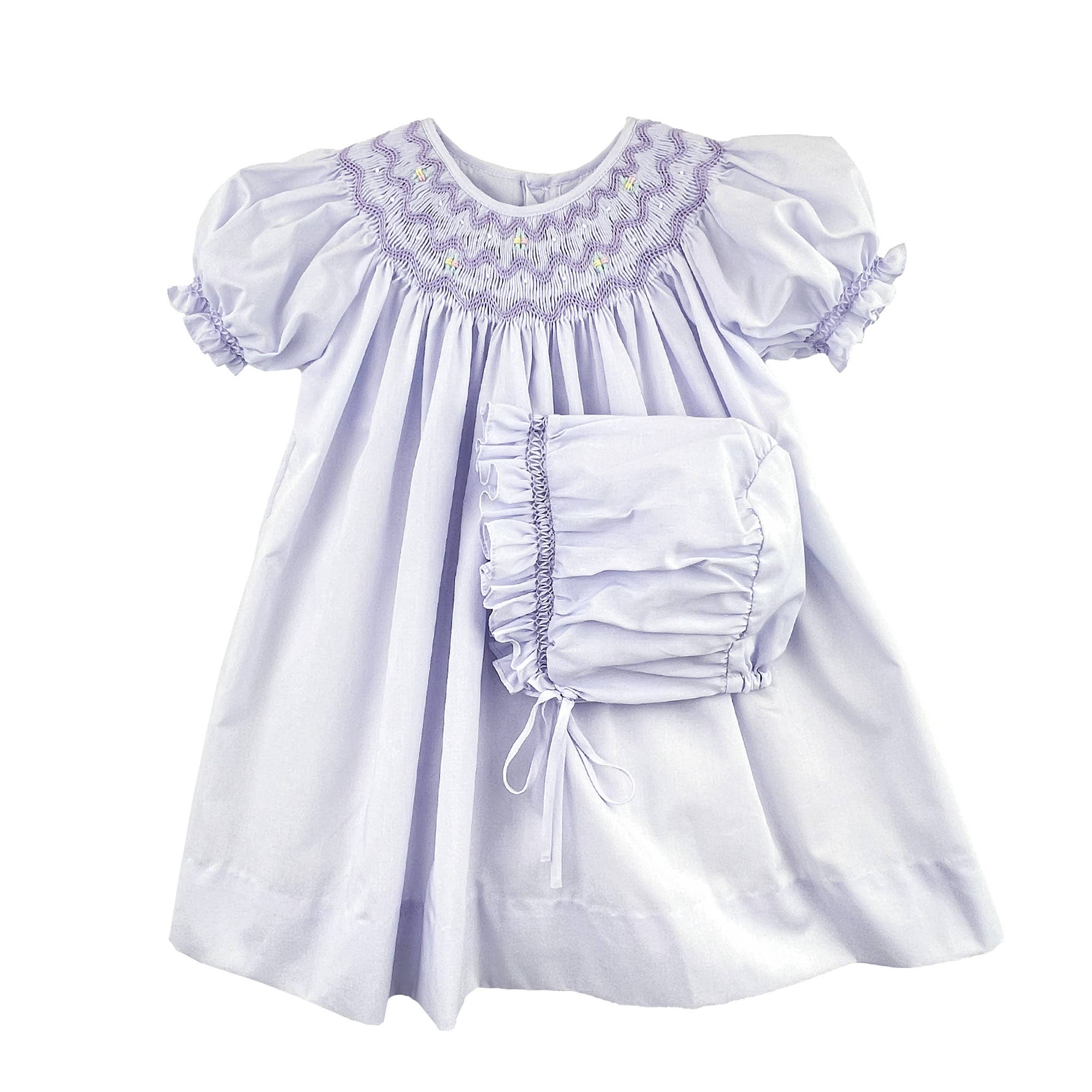 Daygown with Wave Smocking: White / 6 Month