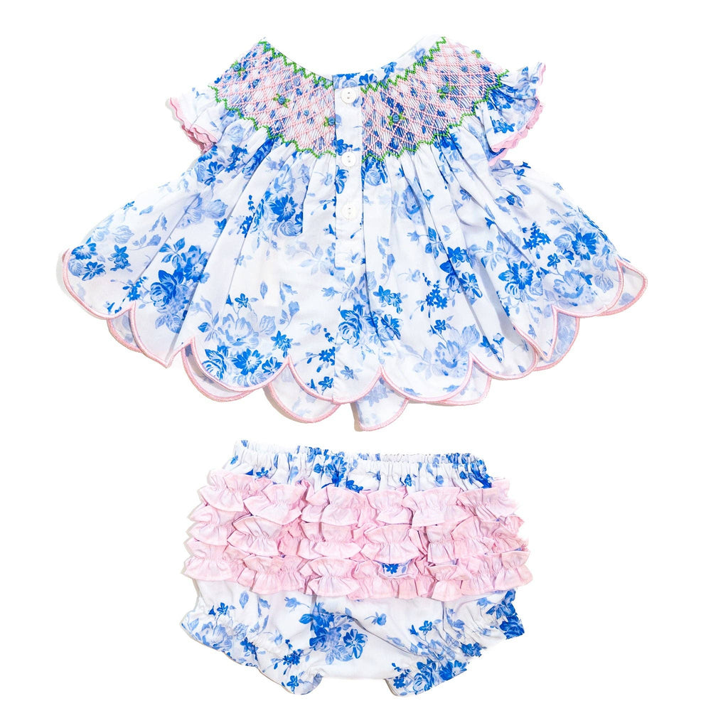 Girls Blue & White Floral Diaper Set: 18M
