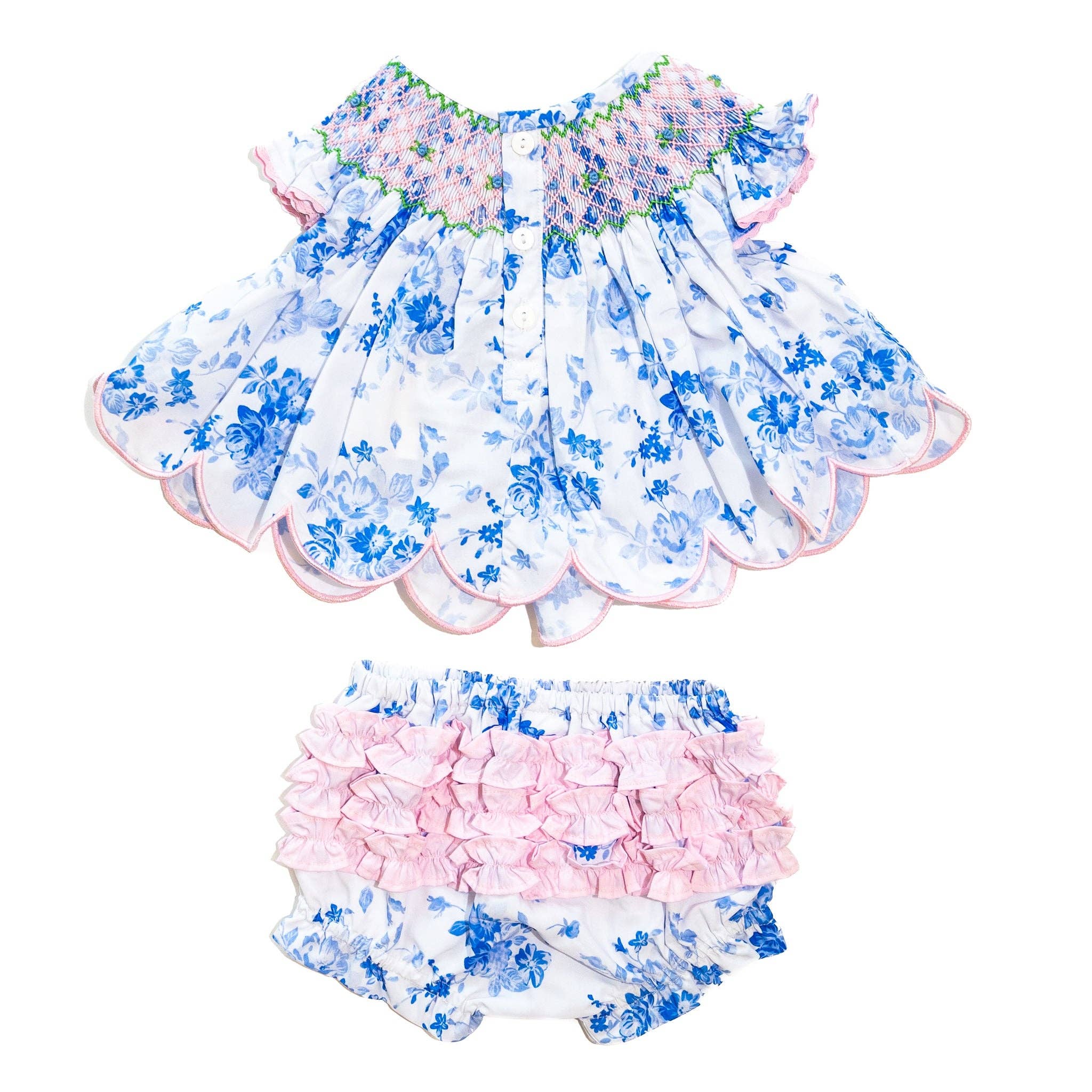 Girls Blue & White Floral Diaper Set: 18M