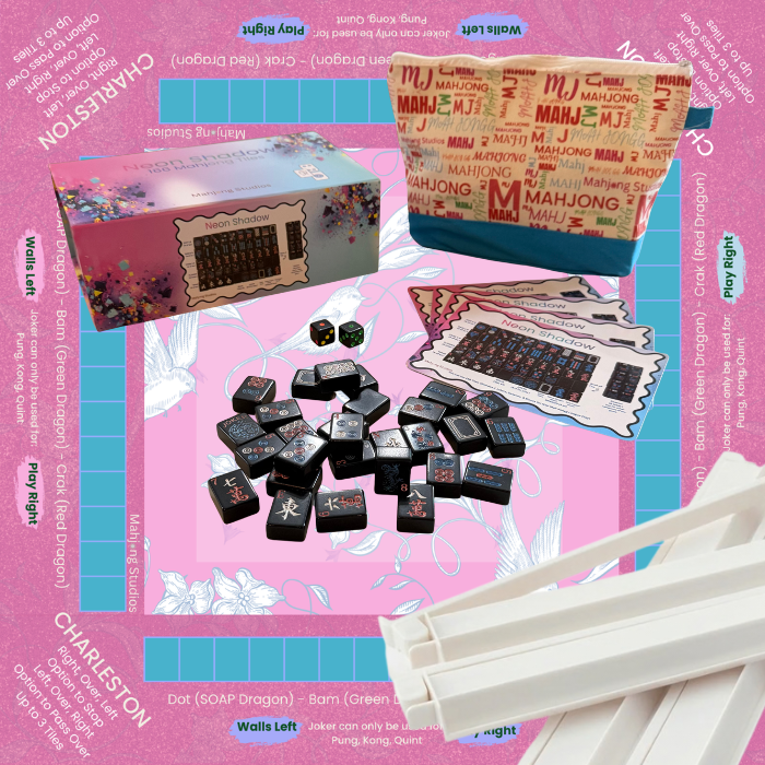 Neon Shadow American Mahjong Tile Set Bundle: Lunaflor / Clear Racks (4)