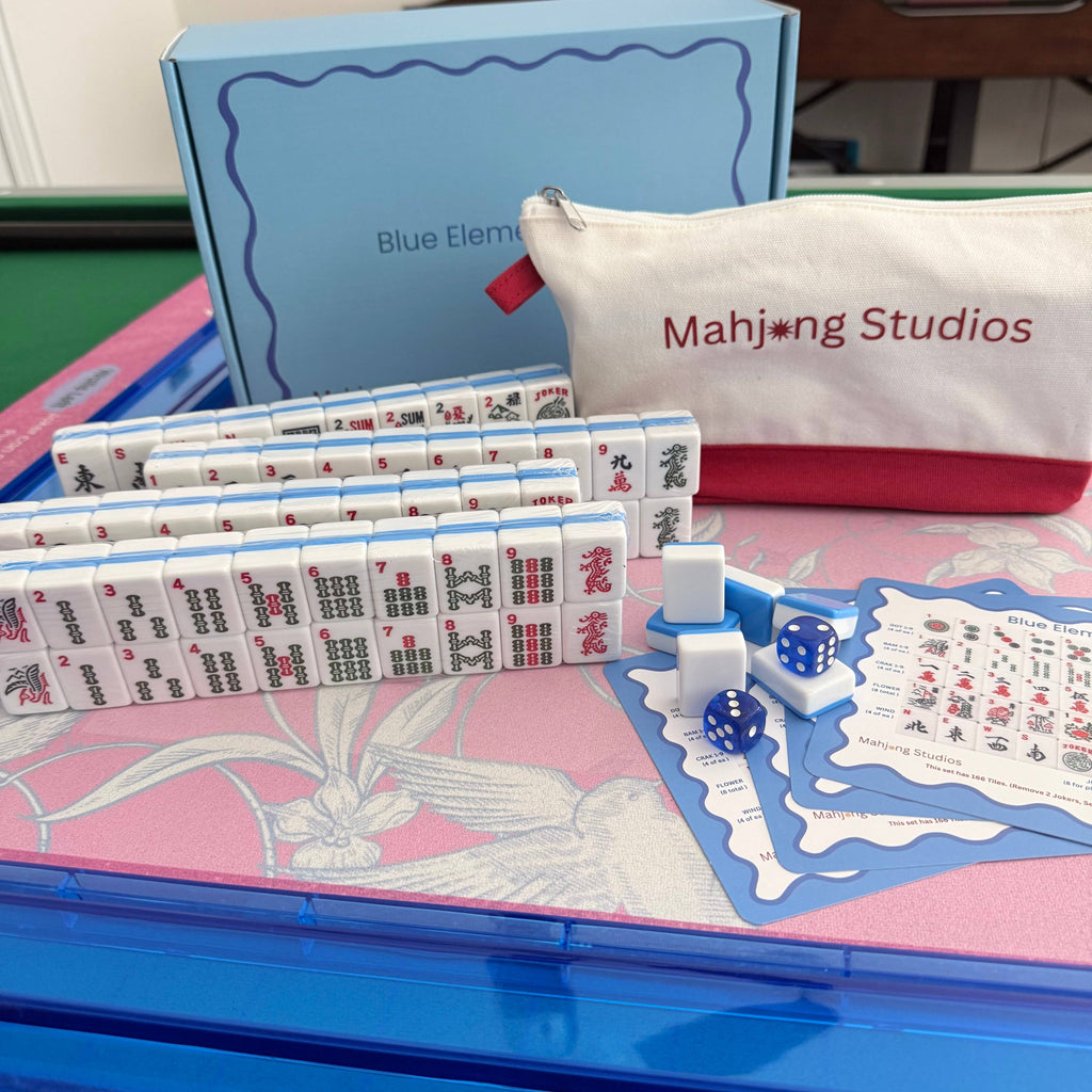 Mahjong Studios – Blue Element American Mahjong Tile Set (166 Tiles) PREORDER: Tiles +Tile Bag +Dice & Instructions + Box