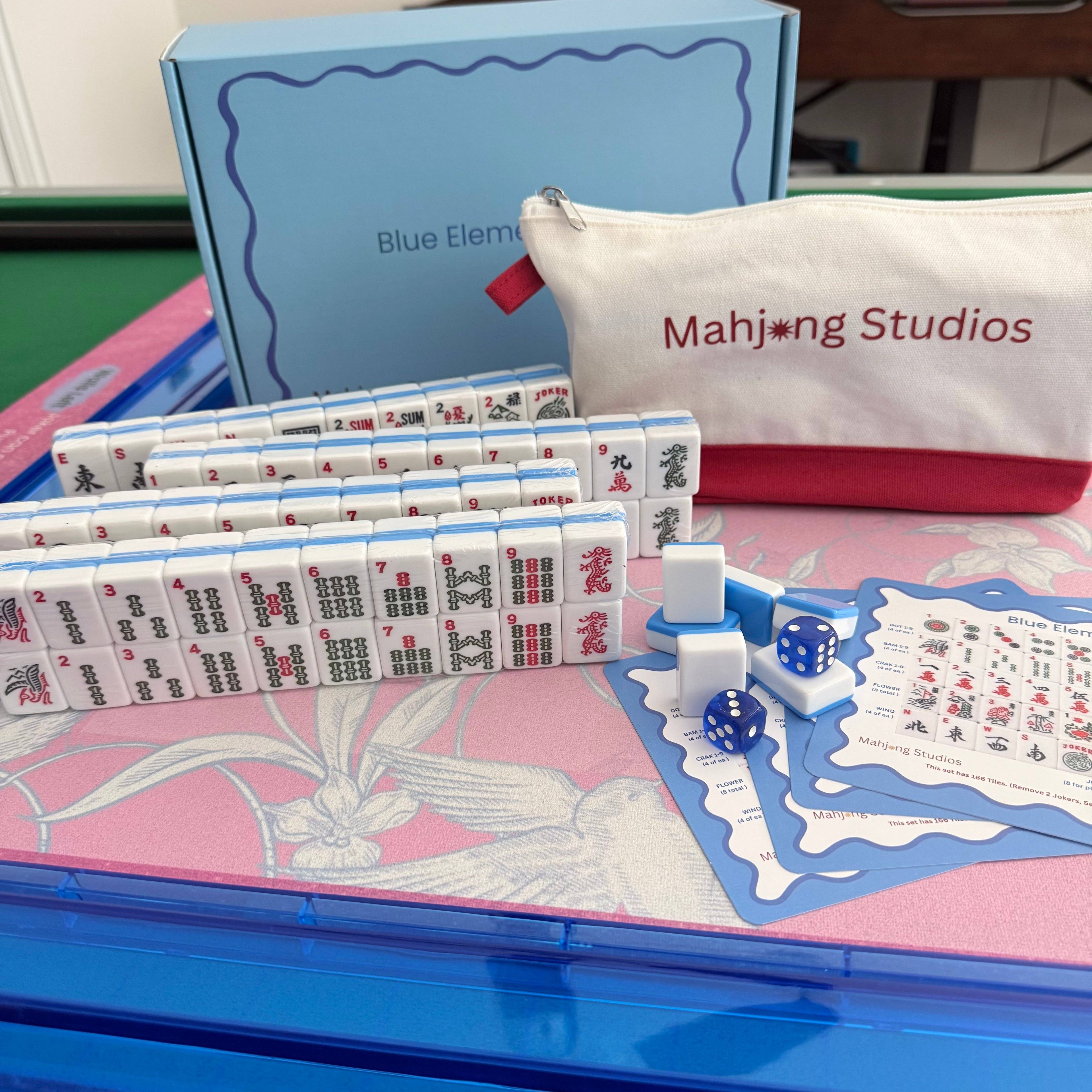 Mahjong Studios – Blue Element American Mahjong Tile Set (166 Tiles) PREORDER: Tiles +Tile Bag +Dice & Instructions + Box