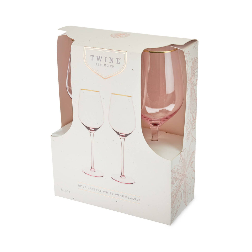 Rose Crystal Gold Rimmed White Wine Glasses Set of 2