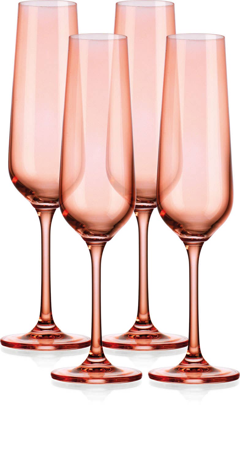 Set of Four Colored Champagne Flutes - multi colors avail: Cobalt