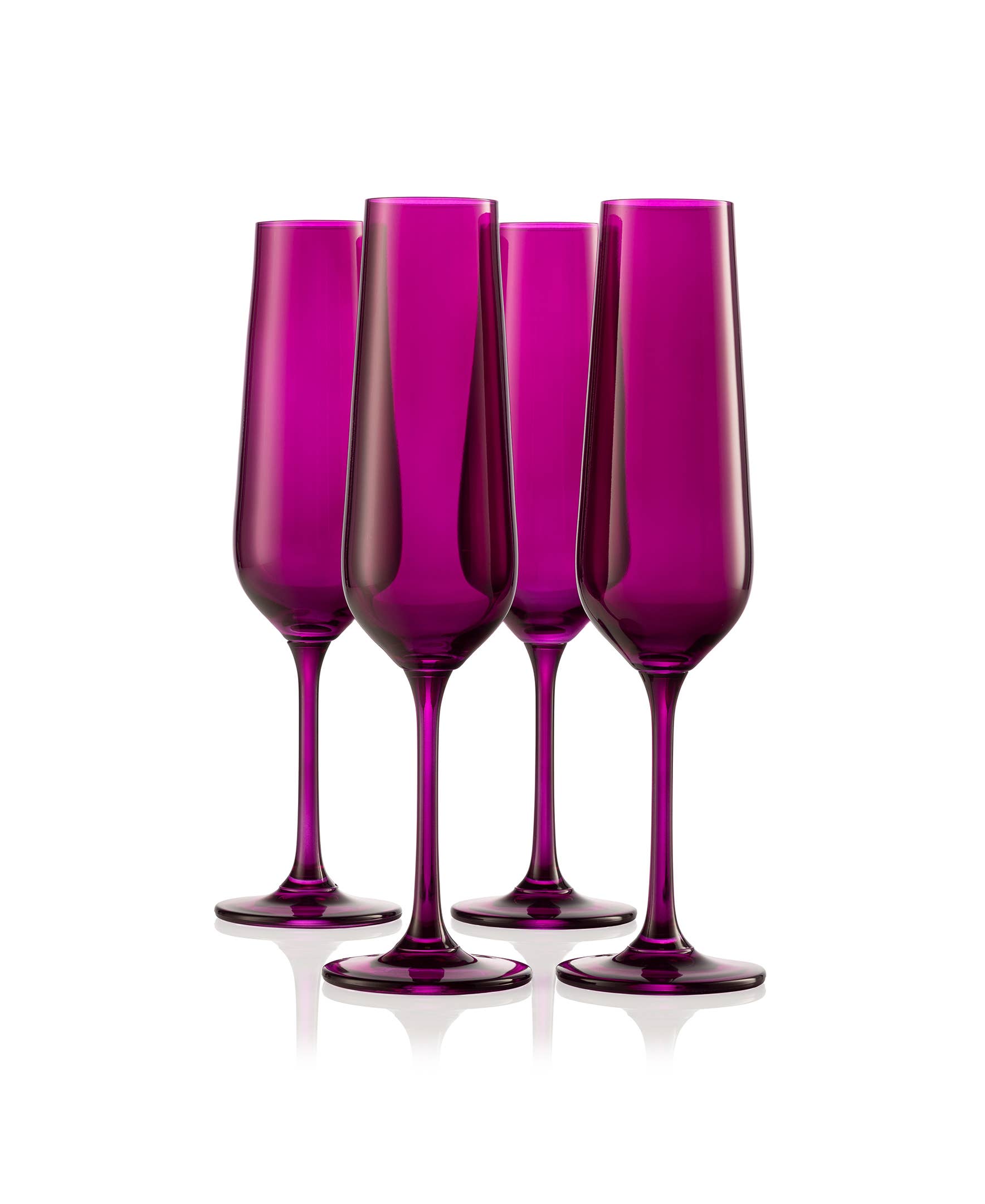 Set of Four Colored Champagne Flutes - multi colors avail: Blue