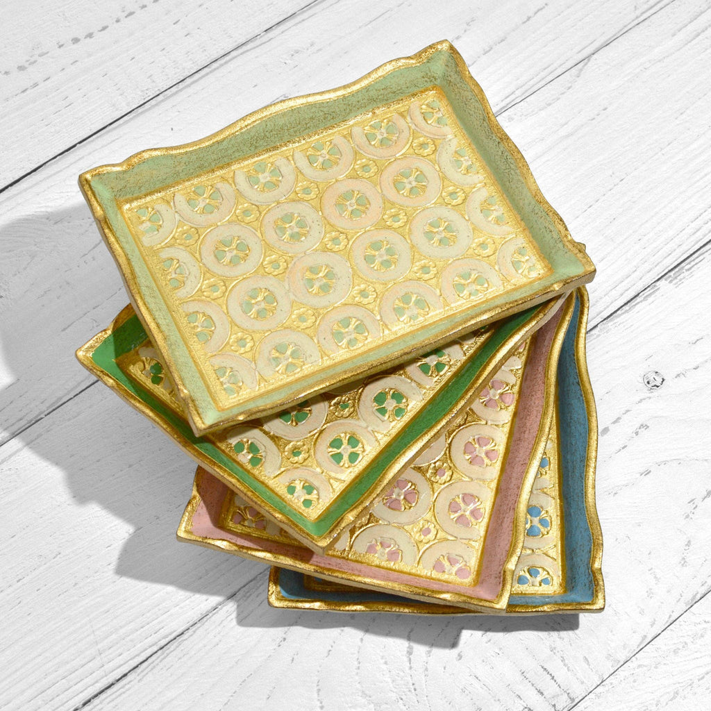 Florentine Carved Wood Rectangle Tessellated Mini Tray: Sage Green