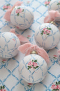 Ribbon trellis and rose hand-painted ornament