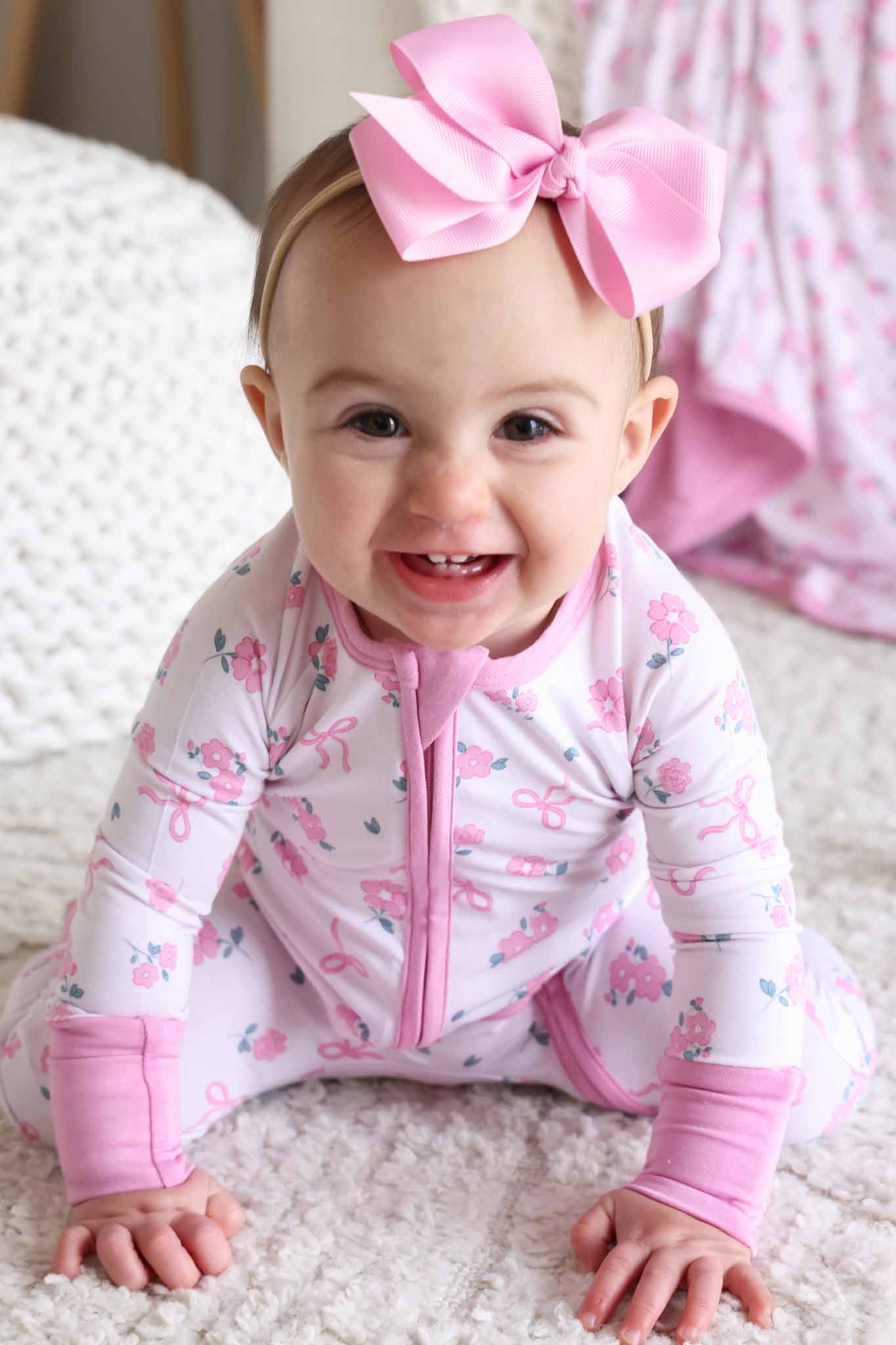 Ribbon & Roses Convertible Zip Romper | Pink: 0-3 months