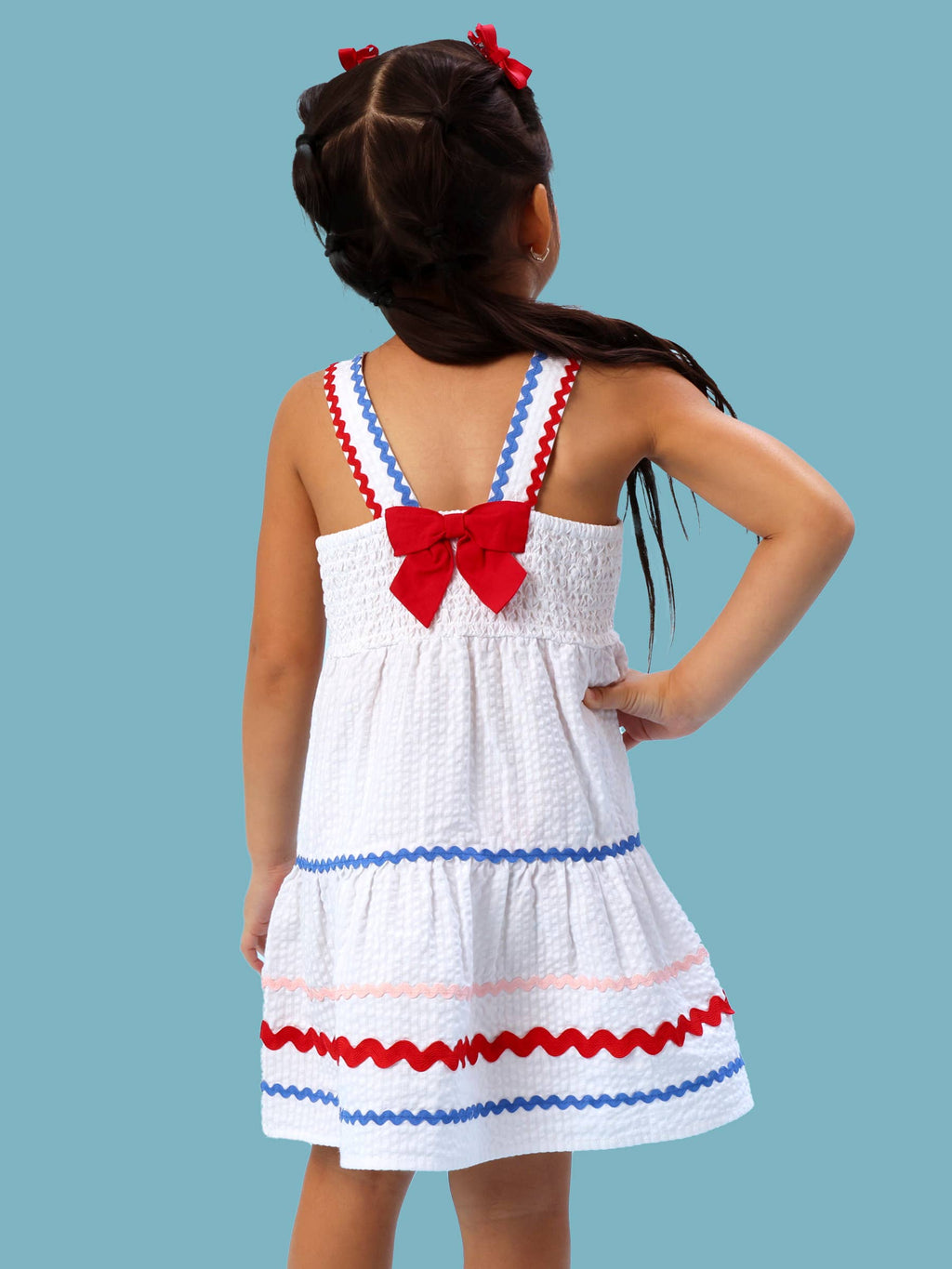 Girls Americana Signature Seersucker Tiered Ric Rac Swing Dress: Multi-Color / 18-24m