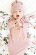 Solid Mauve Bamboo Baby Knot Gown & Hat: Newborn / 7-14lbs+