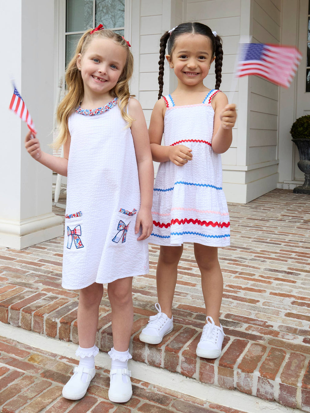 Girls Americana Signature Seersucker Tiered Ric Rac Swing Dress: Multi-Color / 12-18m