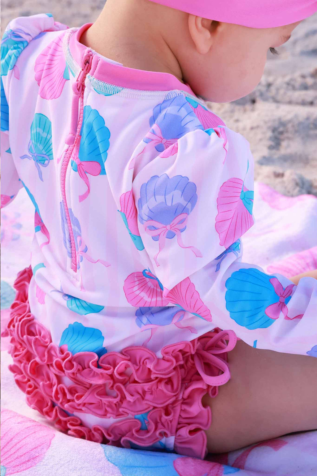 Long Sleeve Rash Guard With Ruffle Bottom | Seaside Sweetie: 3-6 months