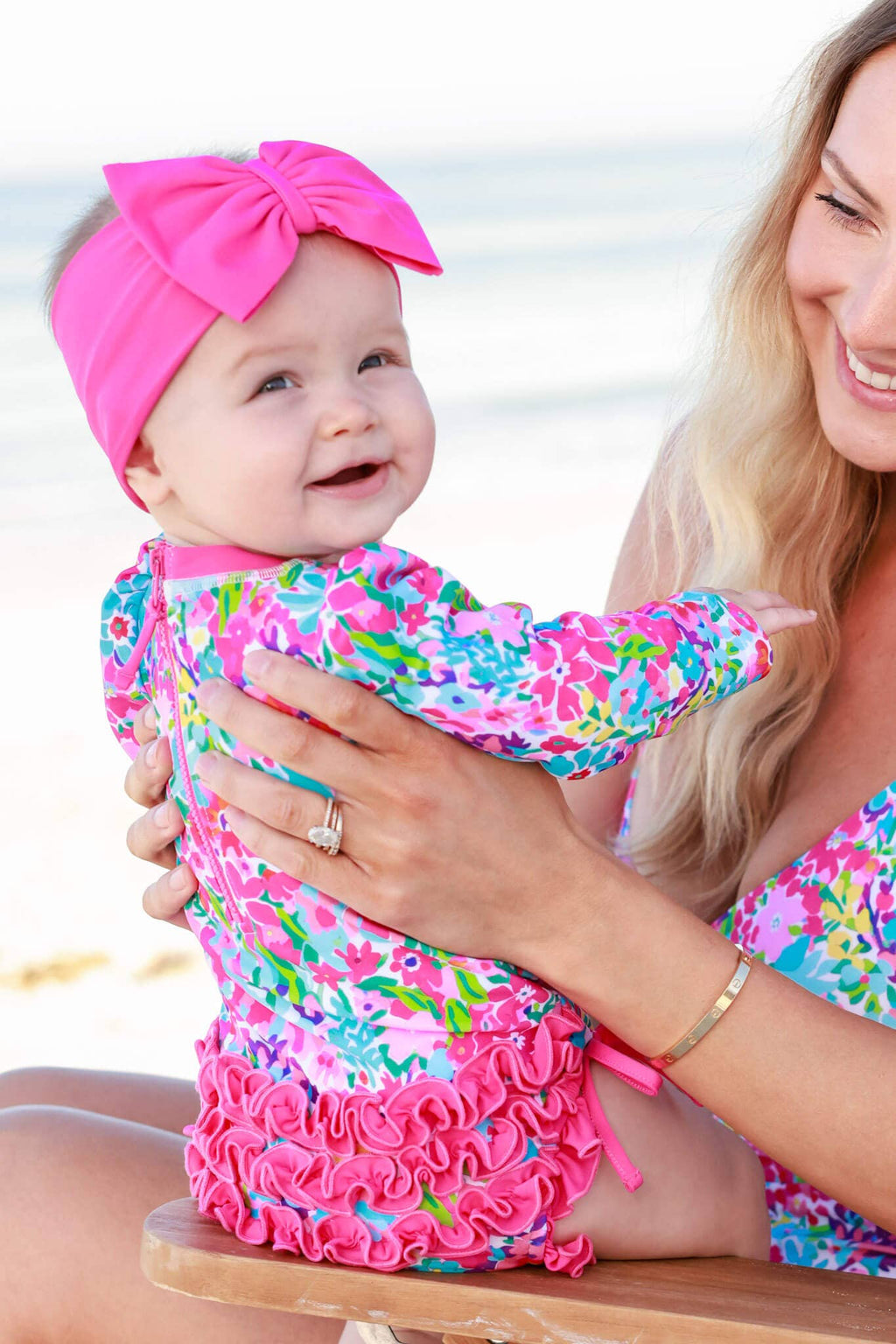 Long Sleeve Rash Guard With Ruffle Bottom | Petal Splash: 3T