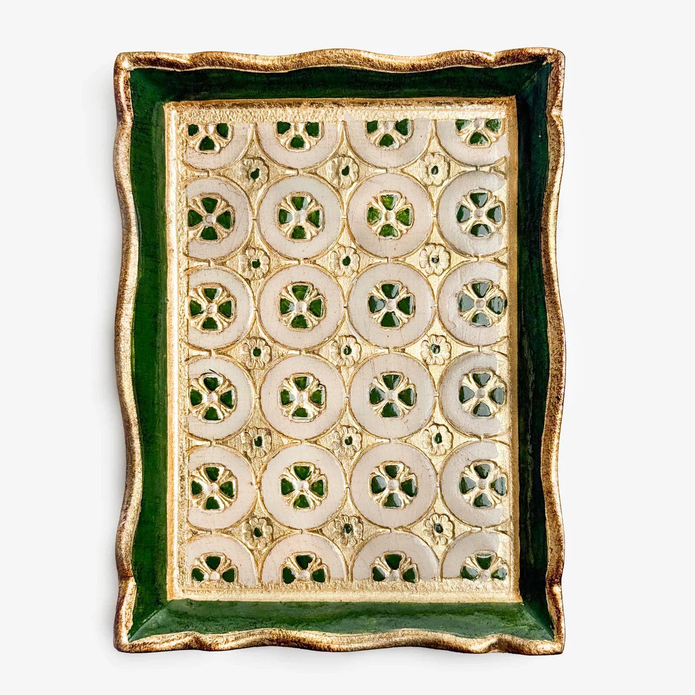 Florentine Carved Wood Rectangle Tessellated Mini Tray: White