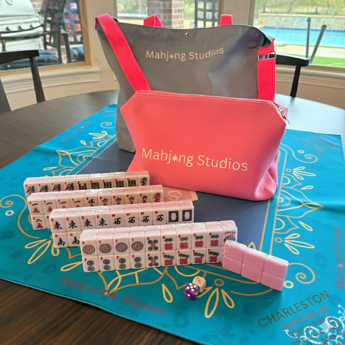 All In One - Mahjong Bundle - American Mahjong Set 166 2-Color Tiles - Blue & Pink Bag  Blue Mat: Tiles Only