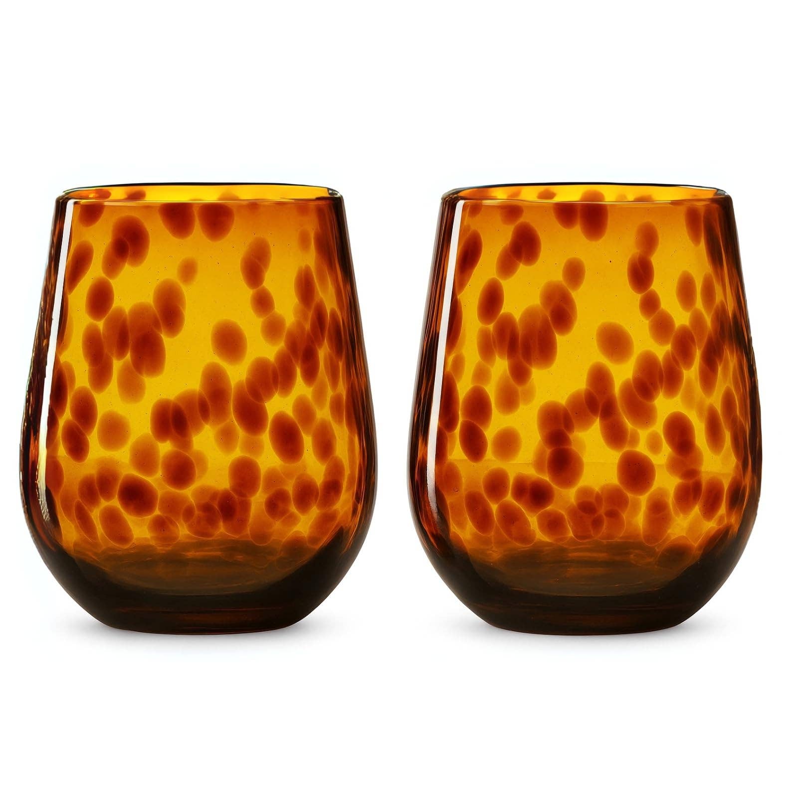 Leopard Print Amber Colored Stemless Wine Glass |  Set of 2