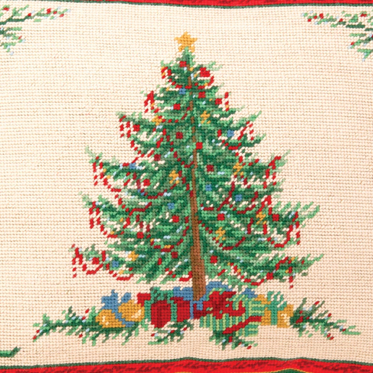 Classic Christmas With Berry Needlepoint Pillow - Sally Eckman Roberts