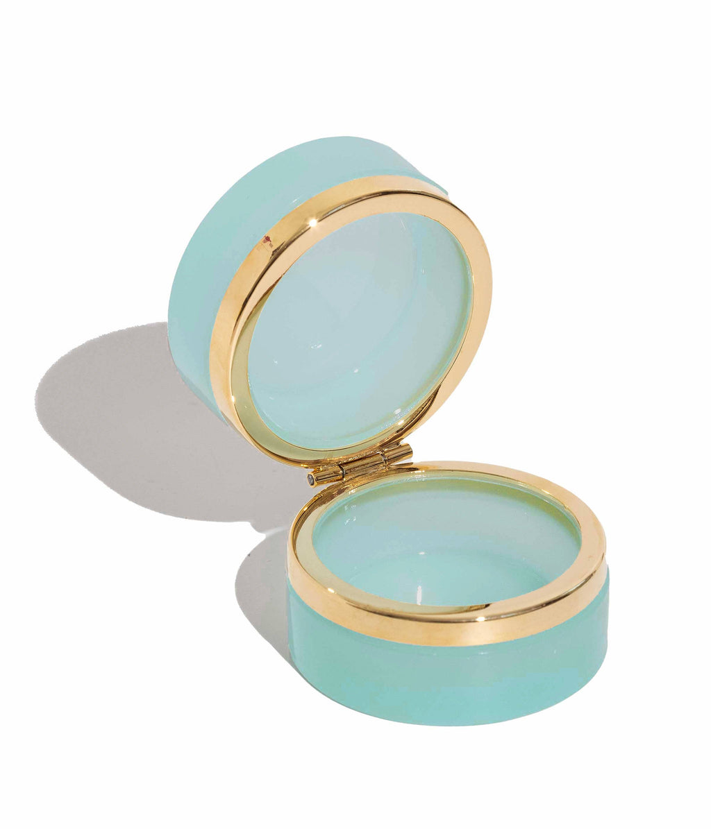 Small Round Aqua Opaline Glass Box: Aqua