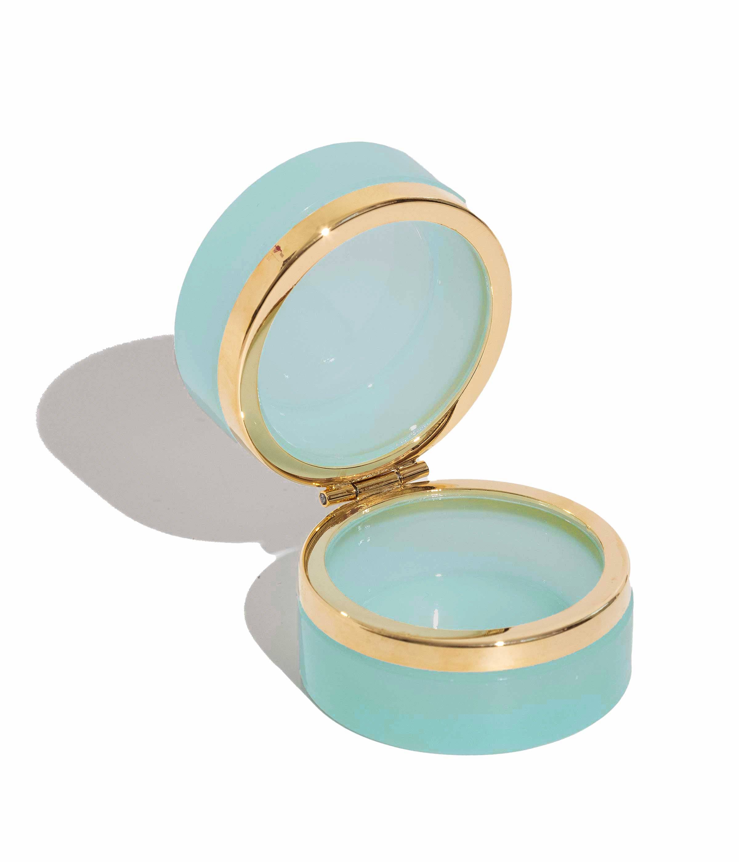 Small Round Aqua Opaline Glass Box: Aqua
