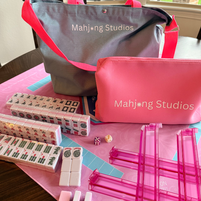 All In One - Mahjong Bundle - American Mahjong Set 166 2-Color Tiles - Pink Tiles and Mat: No Rack
