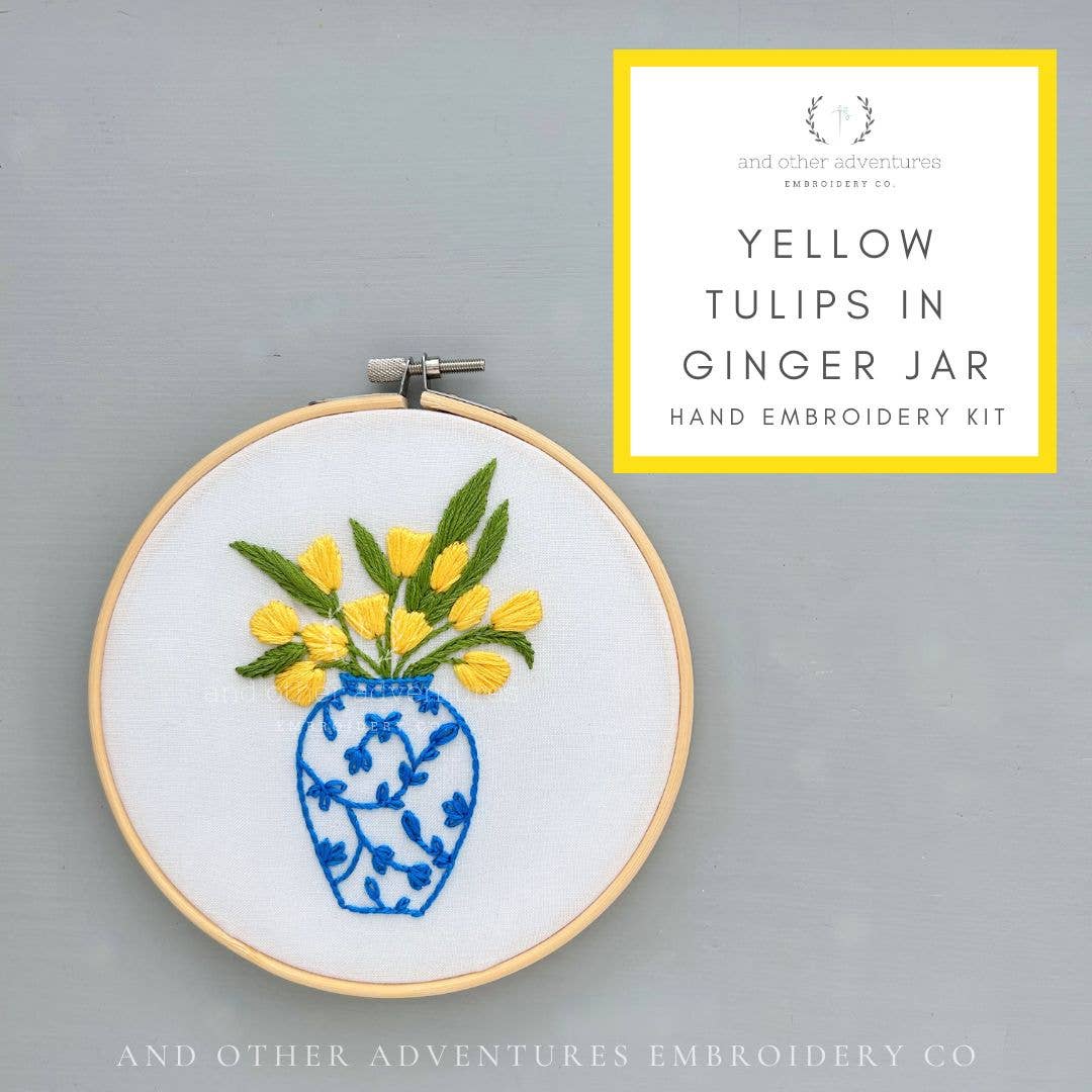 Hand Embroidery Kit - Yellow Tulips in Ginger Jar