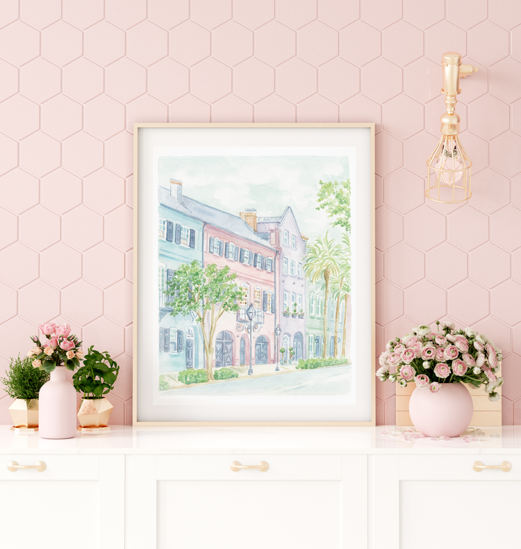 Rainbow Row Watercolor Art Print: 8x10