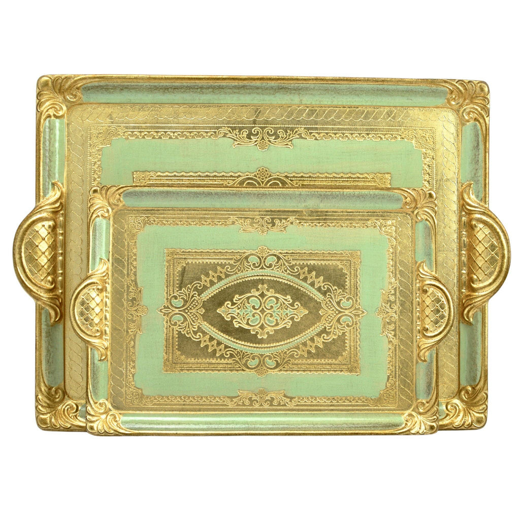 Florentine Carved Rectangle Tray with Handles, M or L, Made in Italy: Cappuccino / Medium