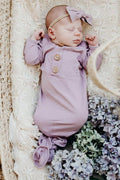 Dusty Purple Bamboo Knotted Gown & Hat: Newborn / 7-14lbs+